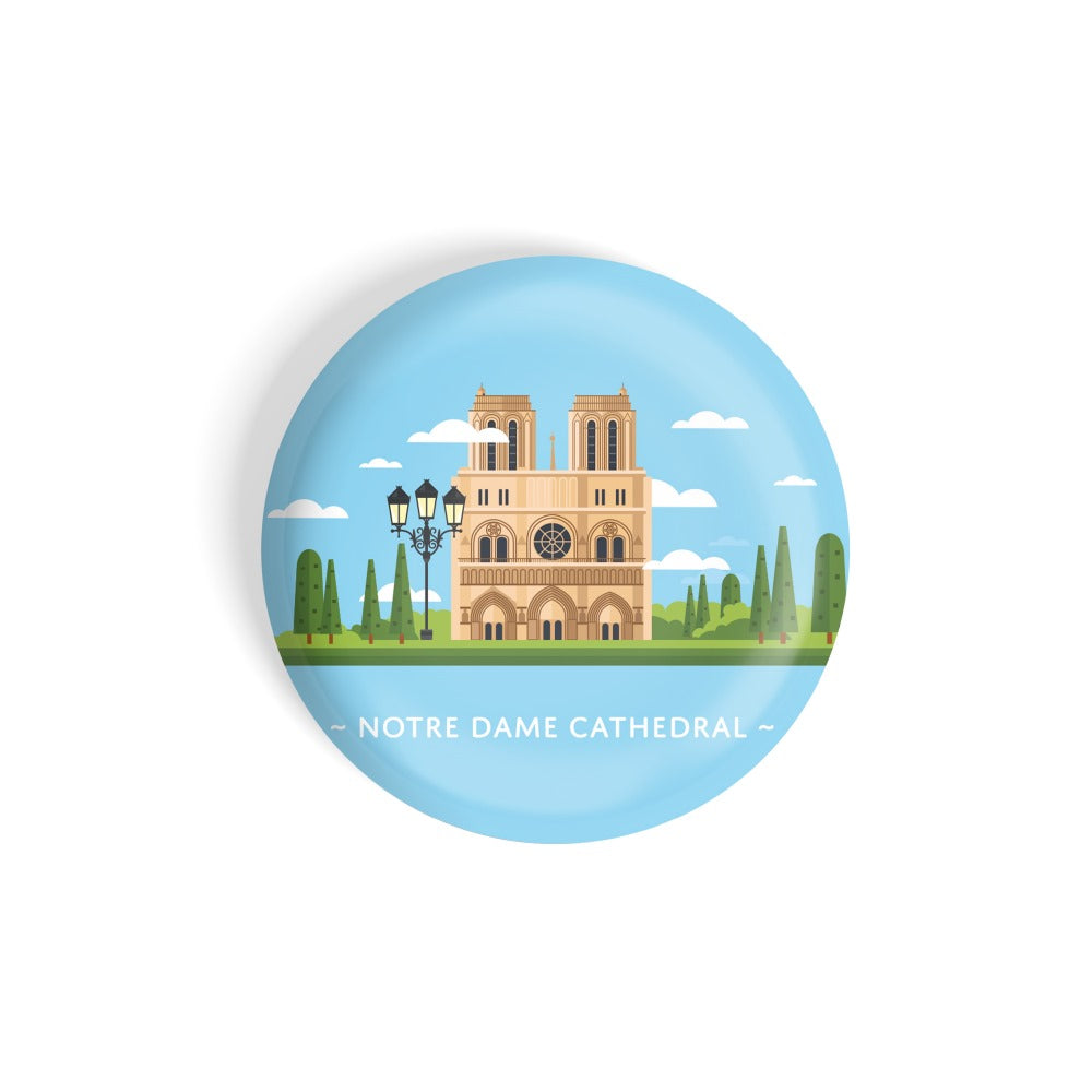 dhcrafts Round Fridge Magnet Blue Color Monuments Notre Dame Cathedral Glossy Finish Design Pack of 1 (58 mm)